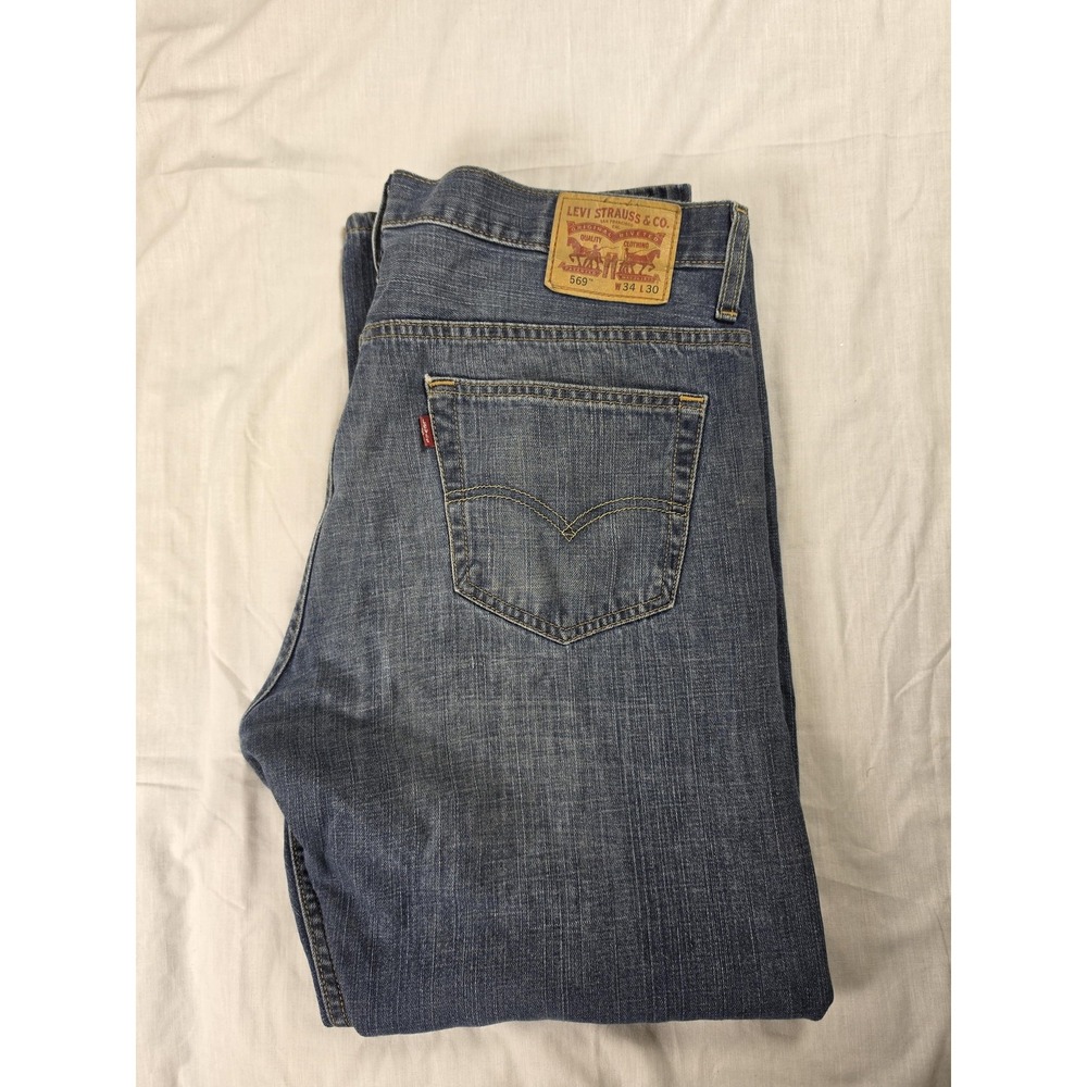 Levis 569 Jeans Mens 34x30 Blue Relaxed Straight WaterLess Denim 00569-0041